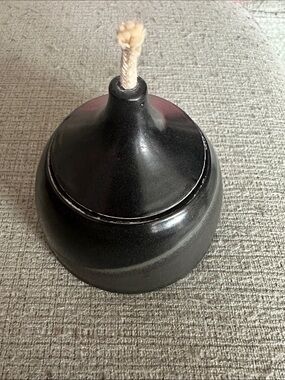 Black/Gray Ceramic signed pottery oil lamp with wick.
